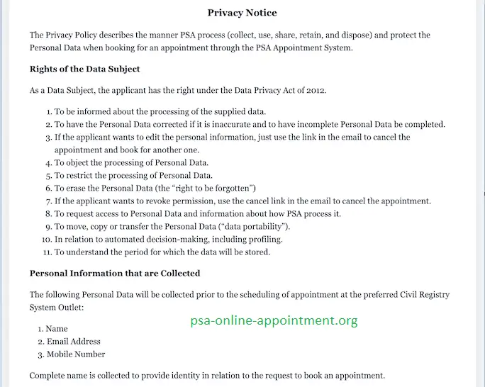 PSA Appointment Online Important Appointment Guidelines and Privacy Reminders