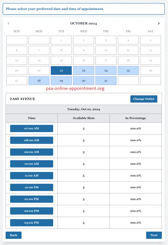 PSA Appointment Online Select Your Preferred Appointment Date and Time